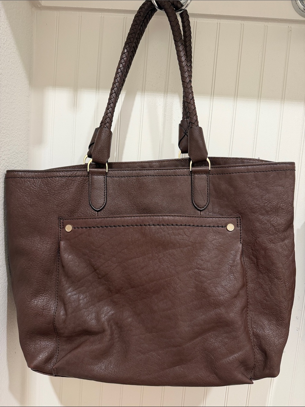 Cole Haan Chocolate Brown Braided-Handle Leather Tote